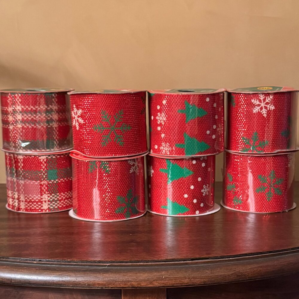 Craft Ribbon Glitter Plaid New Sealed 9 Rolls
